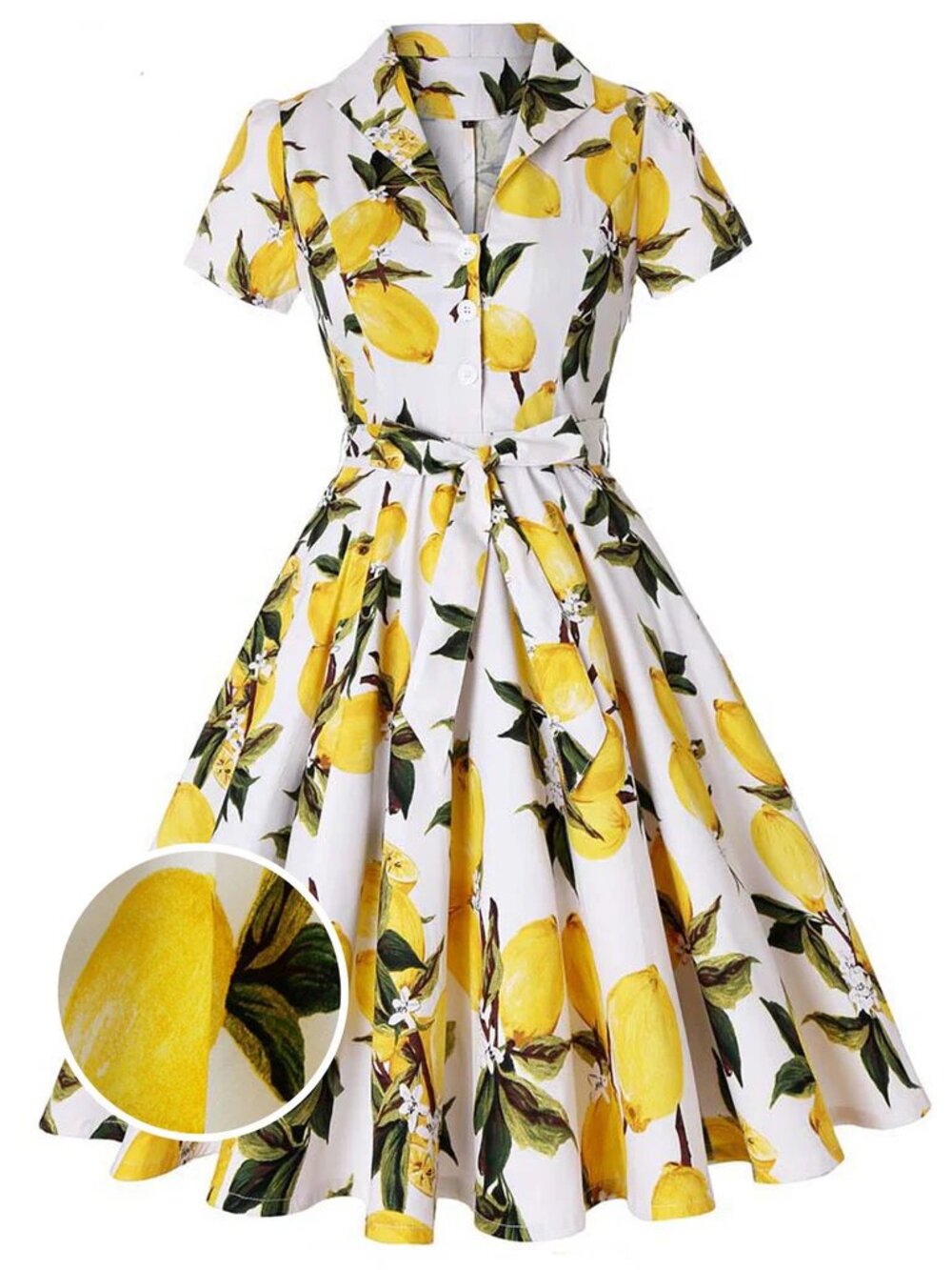 Vintage Lemon Print 1950s Swing Dress Size S MISSING BELT